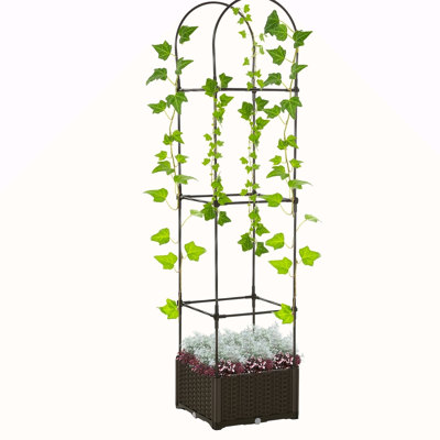 Lit de jardin surélevé avec treillis Outsunny, jardinière à arrosage automatique, jardinières à tomates 69,7 po pour plantes grimpantes, fleurs de vigne