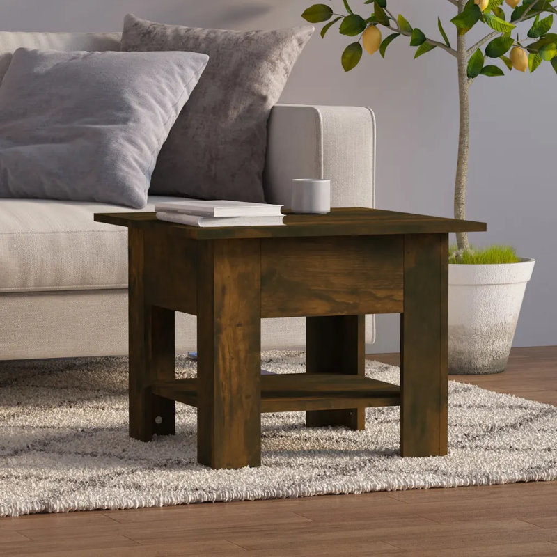 Glass End Table with Storage, 21.7"x21.7"x16.5", Concrete gray