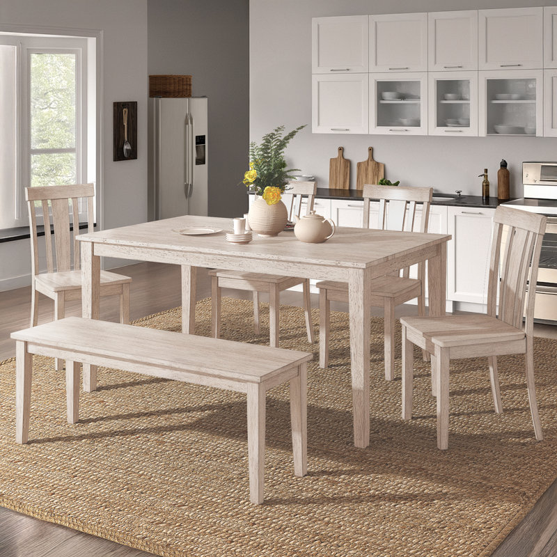 Alexa-Mae 6 - Person Solid Wood Top Four Leg Dining Set, Antique White