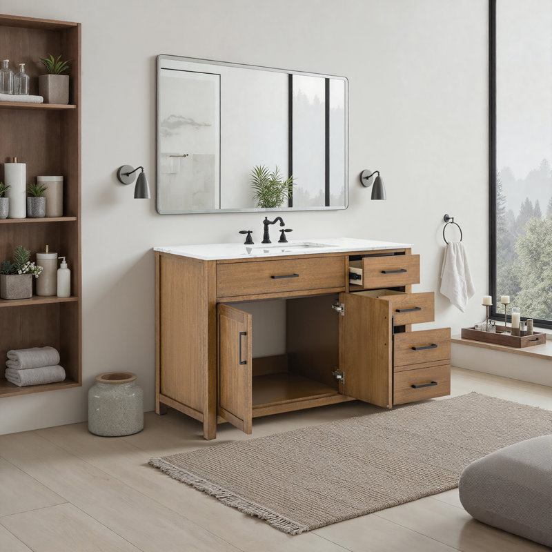 Shamar 48" Single Bathroom Vanity With Engineered Marble Top, Mango Ember 
