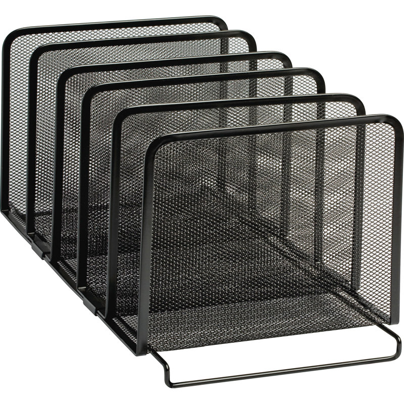Black Metal Mesh 6-Compartment Vertical File Sorter