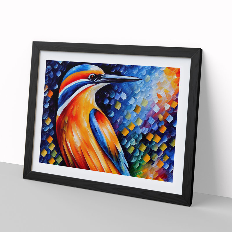 Kingfisher Bird Vol.6 Abstract - Single Picture Frame Painting, Black, 46cm H x 64cm W x 2cm D