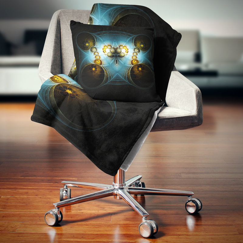 Coussin floral lumineux Abstract, 18 po x 18 po, Coussin décoratif, Bleu / doré