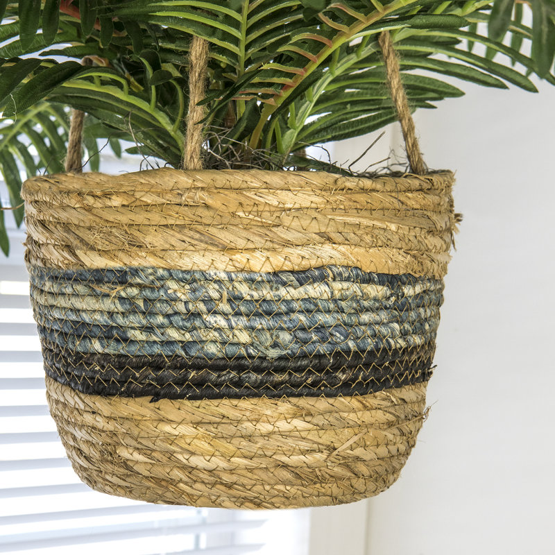 Palmier artificiel en panier Johnson, H 30 po x l 10 po x P 16 po, Brun et bleu