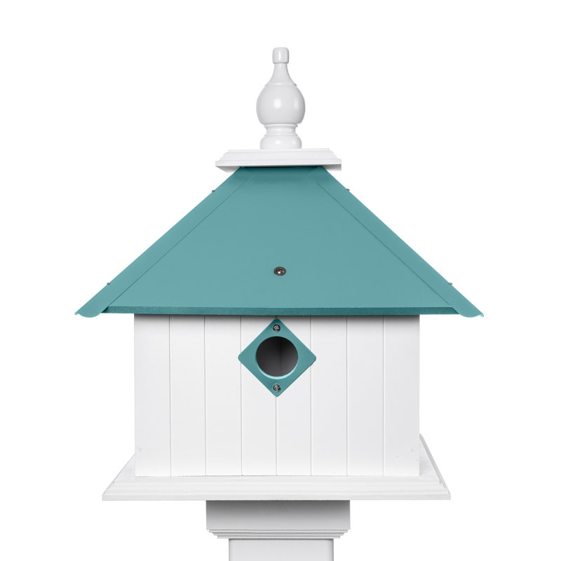 Symone 18.625 in. H x 15 in. W x 19 in. D Post Rust Resistant and UV Resistant Birdhouse, Verde Green