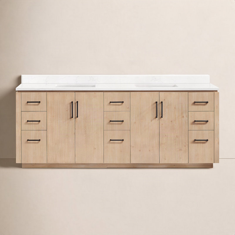 Meuble-lavabo double 84 po Cloverfield, Bois de sapin brun, Noir mat