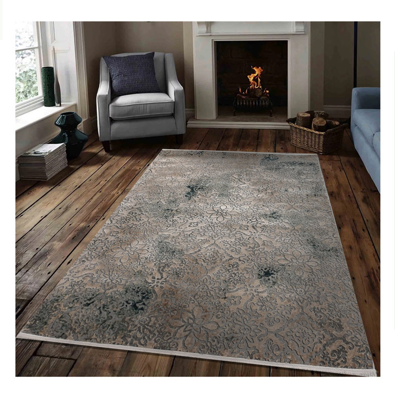 Tapis de zone gris/brun 6,5 pi x 10 pi floral Bellefonte