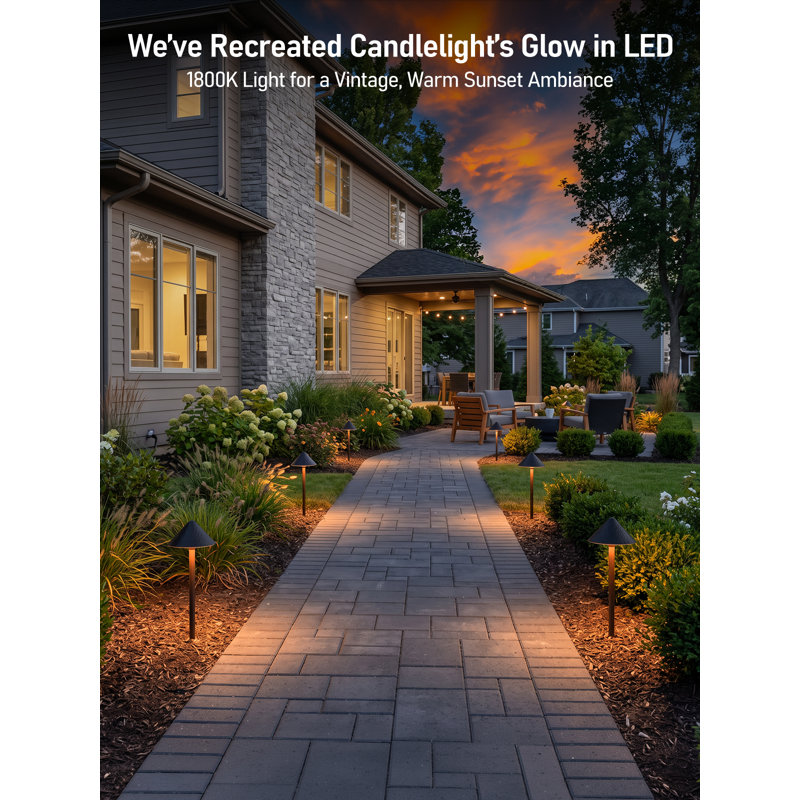 Low Voltage LED Landscape Path Light, 12-24V AC/DC, 5CCT Golden Edge Black Vintage Pathway Light, Black