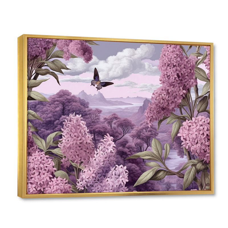 Mauve mauve, fleurs parfumées III - art mural floral, H 16 po x l 32 po x P 1 po, Cadre flottant doré