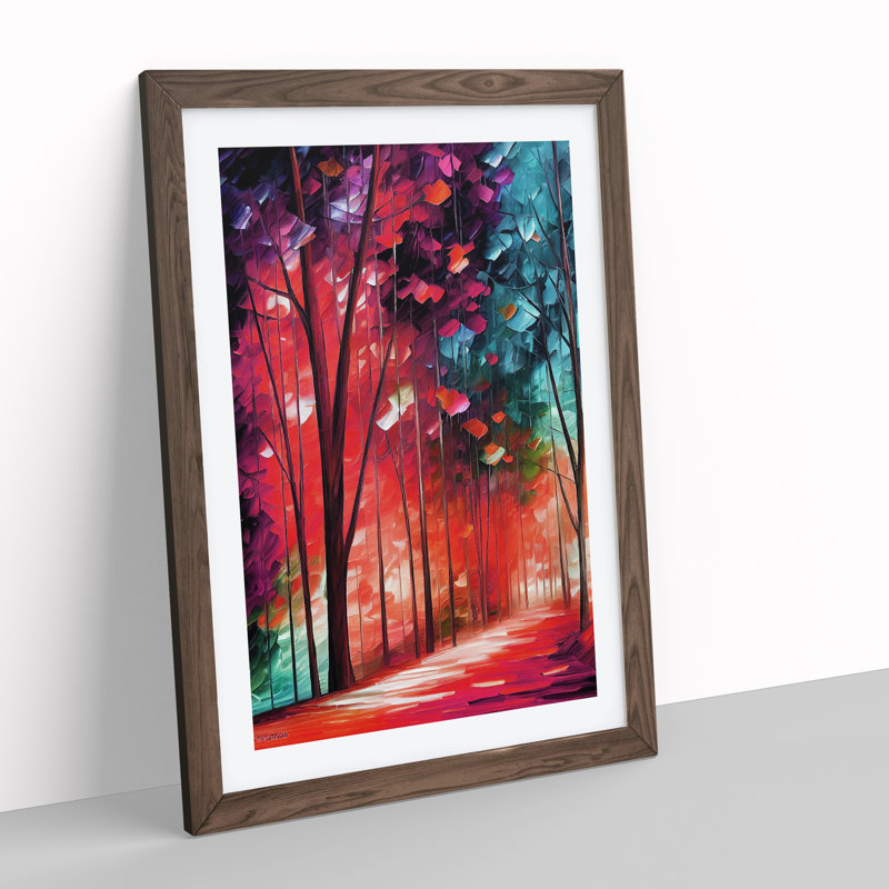 Vibrant Woodland Forest No.1 - Wall Art, 66cm H x 48cm W, Walnut Framed, White