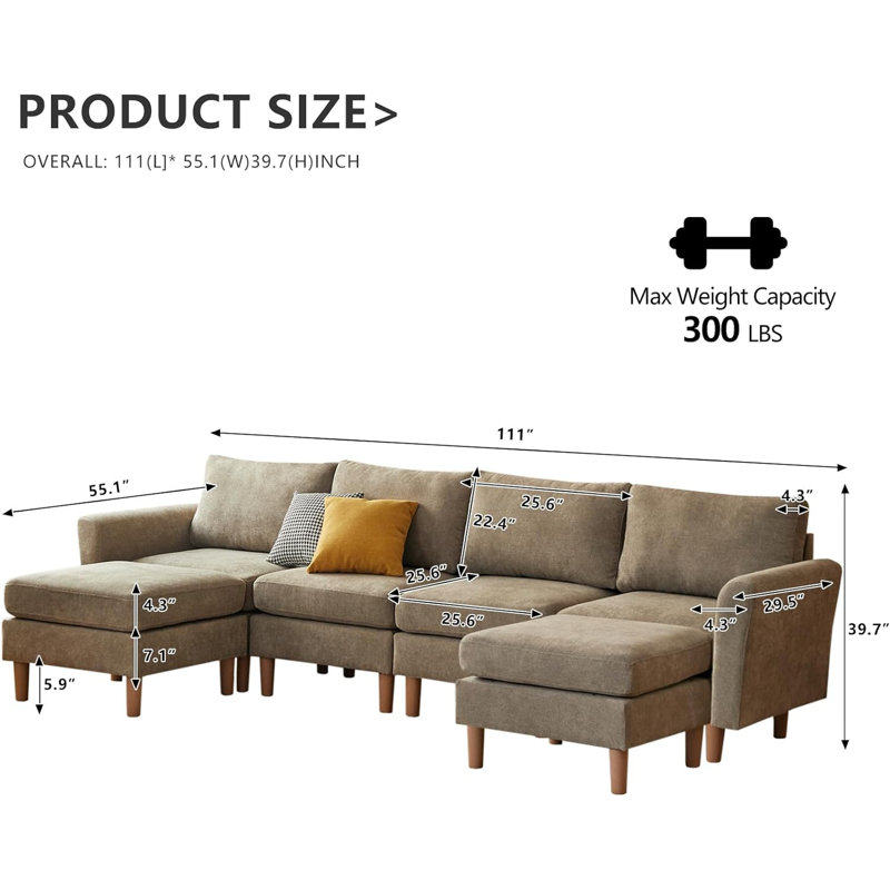 Canapé modulaire 6 pièces Sweetgrove, Tissu de polyester kaki