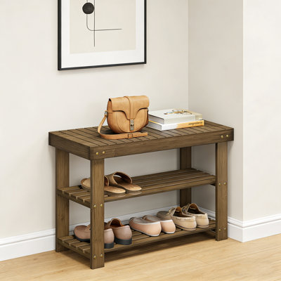 Bamboo Shoe Bench With 3-Tier Storage