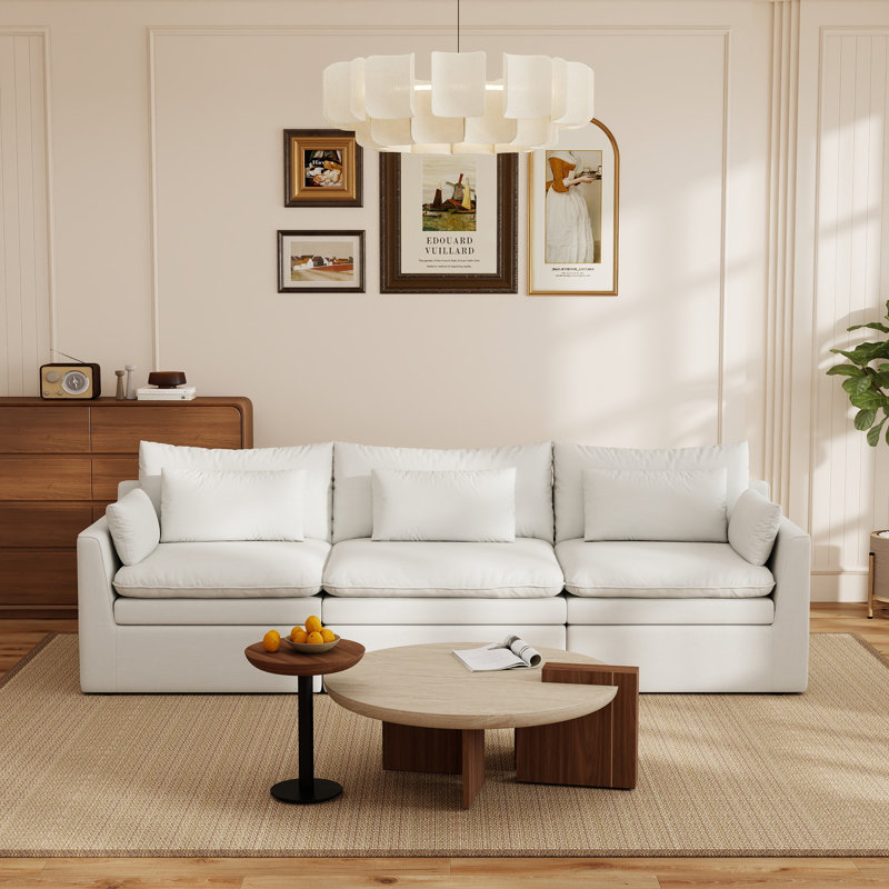 Canapé modulaire 3 pièces avec coussin double couche, White