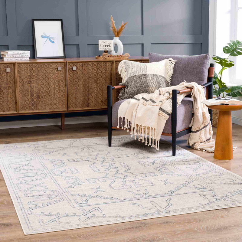 Divyar Southwestern Cream/Beige Area Rug, Rectangle 5'3" x 7'