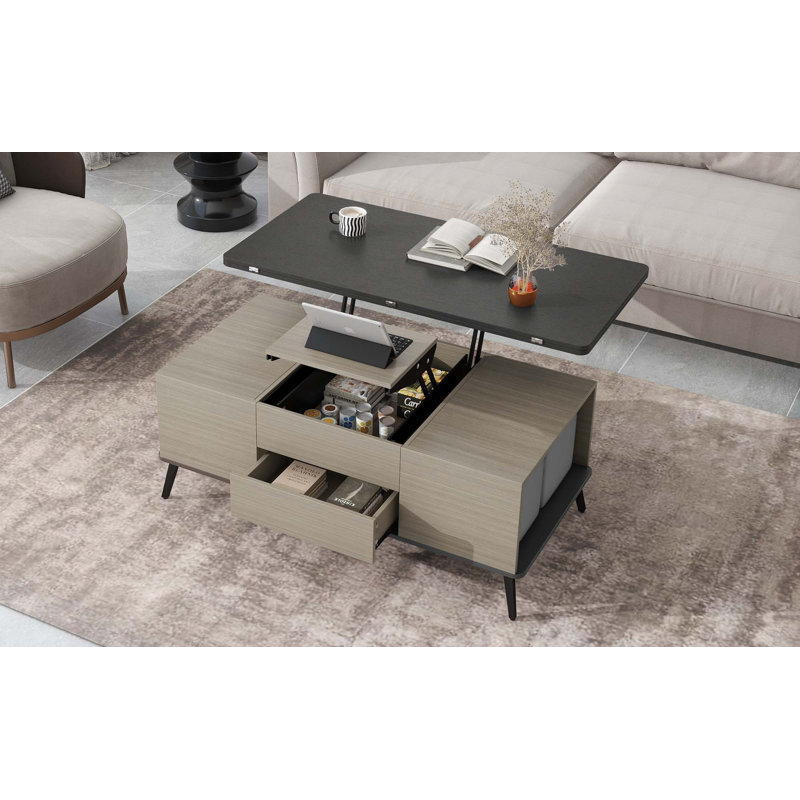 5 Pieces Lift Top Coffee Table Set With Storage Convertible Dining Table With Ottomans