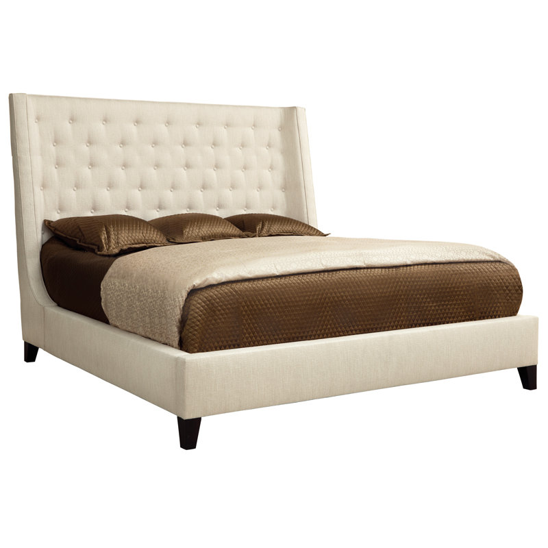 Beige Velvet Upholstered King Bed with Tufted Headboard