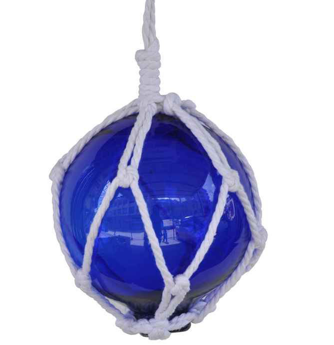 Décoration murale boule flotteur de pêche en verre japonais, H 6 po x l 2 po x P 2 po, Bleu/Blanc