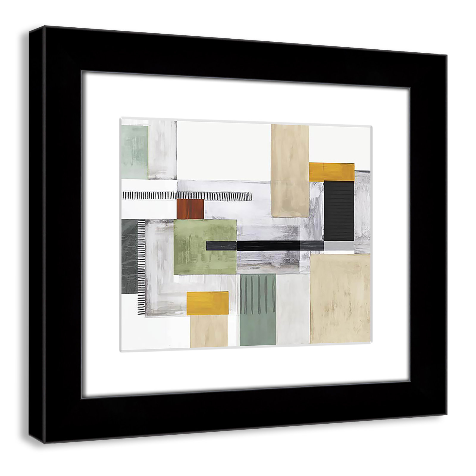 Playful Blocks Print by Tom Reeves, 14.5" H x 16.5" W x 1.25" D, Black Cube Picture Framed, White