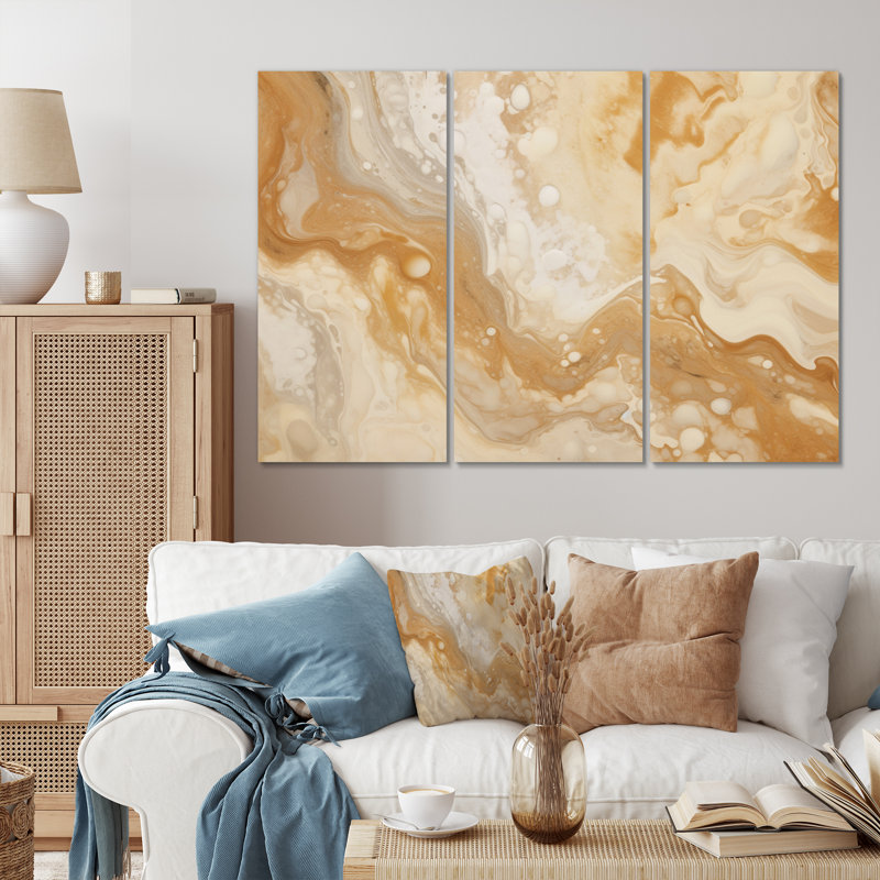 Crème marbrée Melody IV - 3 pièces sur toile tendue, H 40 po x l 60 po x P 1 po
