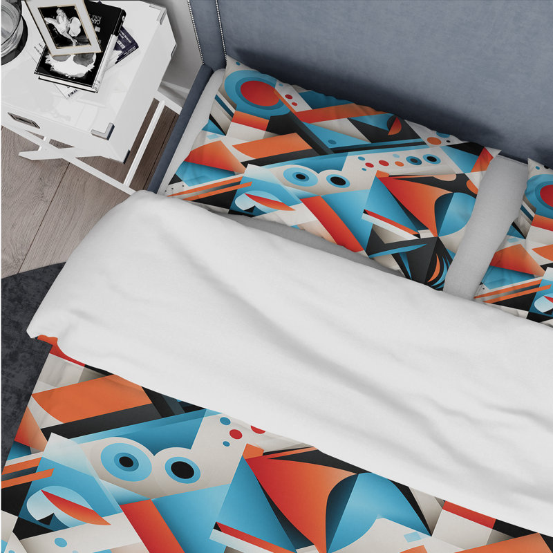 Ensemble de housse de couette à motif géométrique rose et bleu Popart, Housse de couette pour très grand lit et 2 très