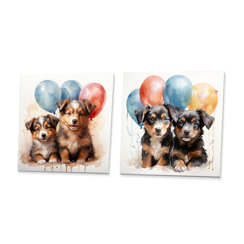 Puppies Parade Balloon Adventure I - Ensemble de 2 décorations murales en métal pour chambre de bébé, H 29 po x l 58 po