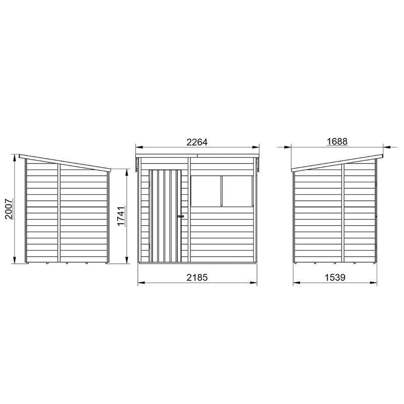 7 ft. W x 5 ft. D Wooden Overlap Pent Garden Shed with Installation Service