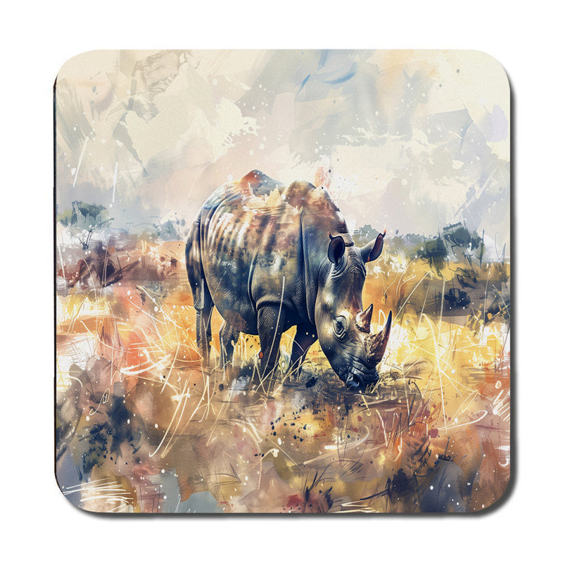 Rhinoceros Watercolor Placemats And Coasters Set Wildlife Art