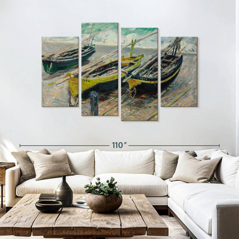Trois bateaux de pêche Mehar 1886, H 54 po x l 84 po