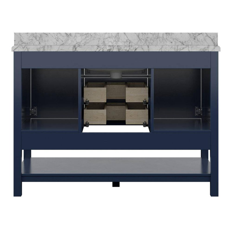 Keisha 49 " W Freestanding Standard Single Vanity Bathroom Vanity With Carrara Marble Top, Blue