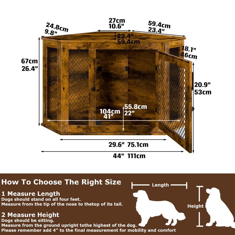 Caisse pour chien Bromborough, H 26,4 po x l 44 po x P 23,6 po, Brun
