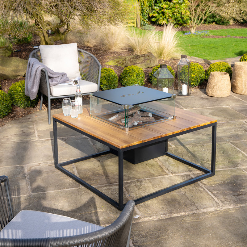 Himanshu Round Douglas Fir Wood Propane Smokeless Fire Pit Table with Hidden Fuel Tank, Oak/Black