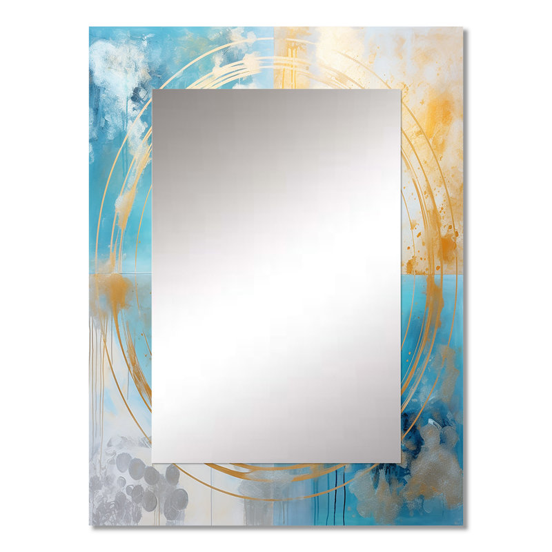 Divine Mandala Delicate Gold Gentle Turquoise - Boho Mandala Decorative Mirror, Traditional Wall Mirror, Printed Metal Art