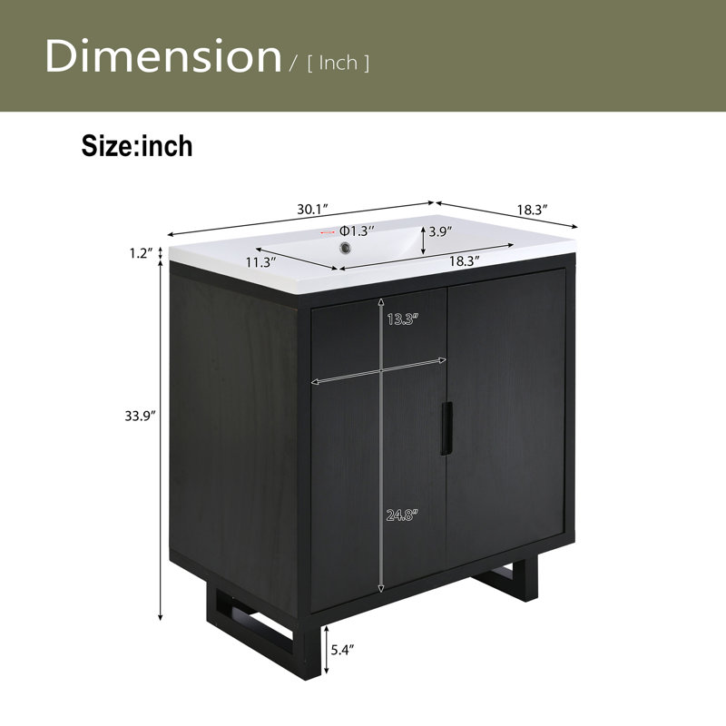 30" Bathroom Vanity Set With Sink, Black