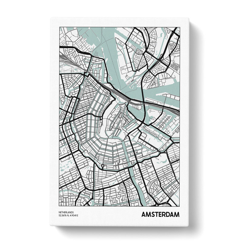 Map Amsterdam Netherlands - Wrapped Canvas, 91cm H x 60cm W x 3cm D