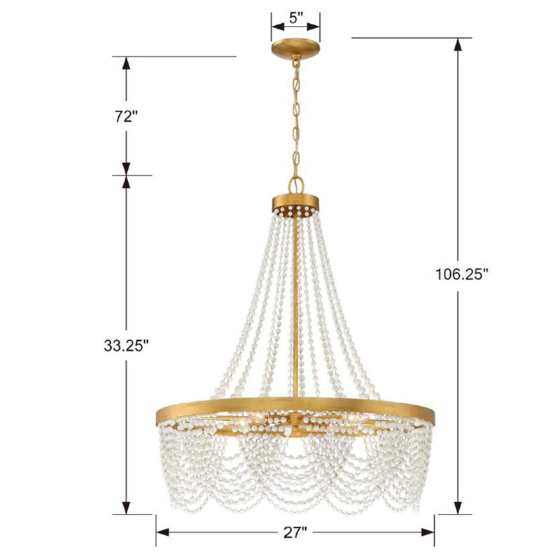 4 - Light Dimmable Empire Chandelier, White Glass Beads