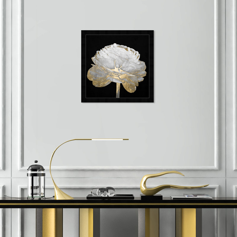 Gold And Light Floral " Gold And Light Floral II " by Oliver Gal Painting Print, Black Framed, 18" H x 18" W