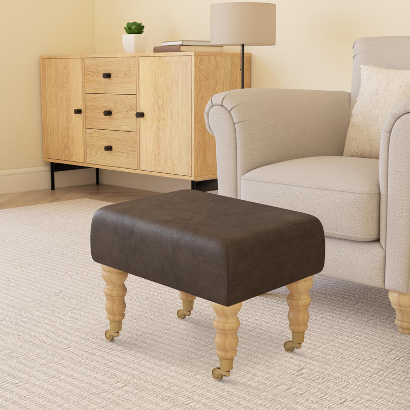 Manufactured Wood Accent Stool, Dark Brown, Natural, Italian Leather