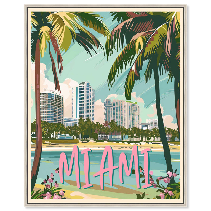 Miami Beach, carte postale, art côtier par Art Remedy, Cadre argenté, H 21 po x l 17 po x P 2 po