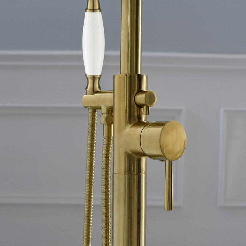 Single Handle Floor Mounted Freestanding Tub Faucet, Brushed Gold