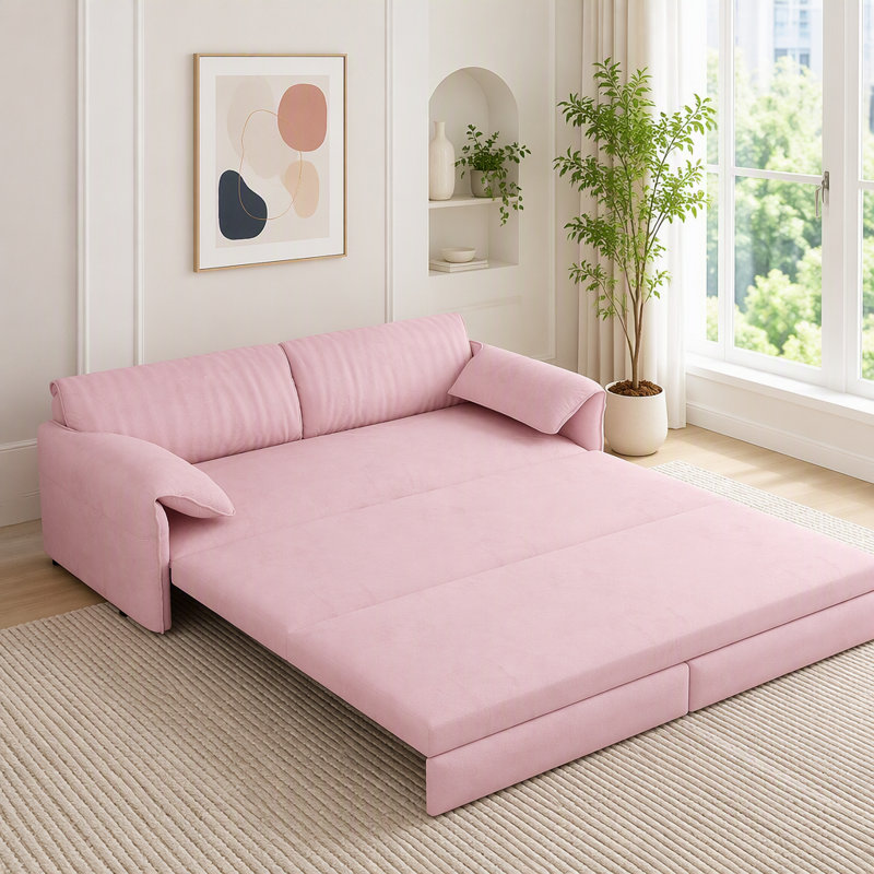 Canapé-lit Queen avec rangement latéral et port USB, Velours rose