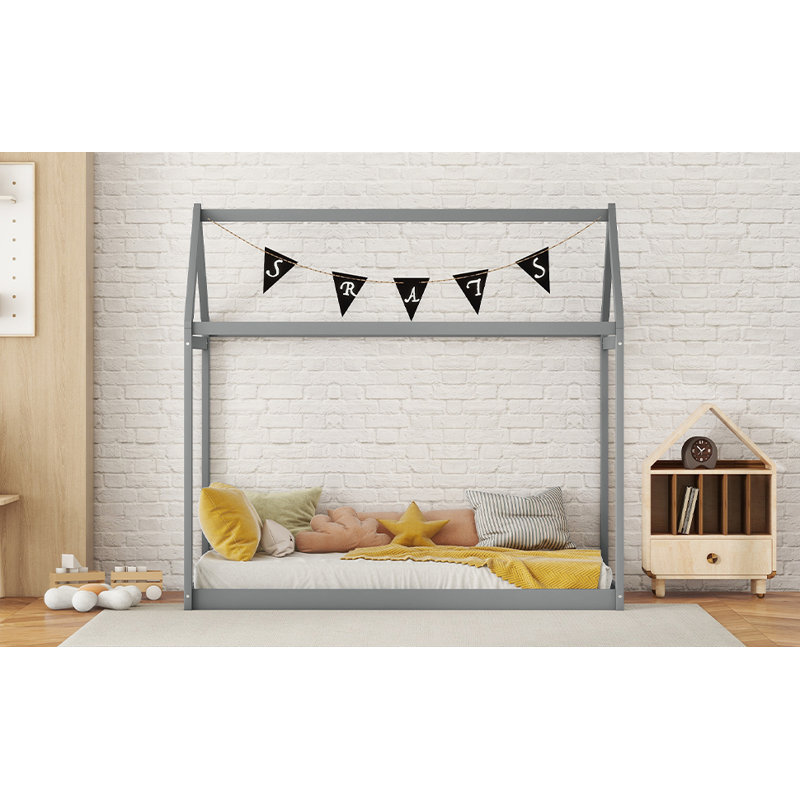 Lit simple en bois, gris, Gris