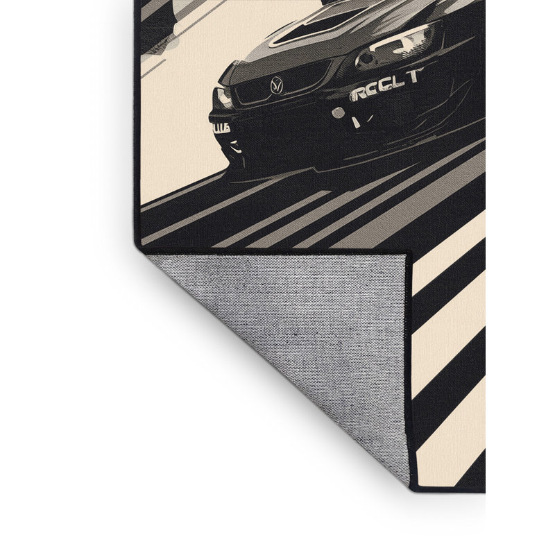 Machine Washable Aust Rally Car Drift Modern & Contemporary Striped Rug in Gray – Black Binding, 2x5