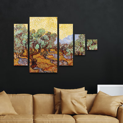 5 panneaux d'art mural - Vincent Van Gogh «Olive Trees, 1889», art mural sur toile pour le salon, la chambre à coucher ou le bureau par Trademark Fine Art