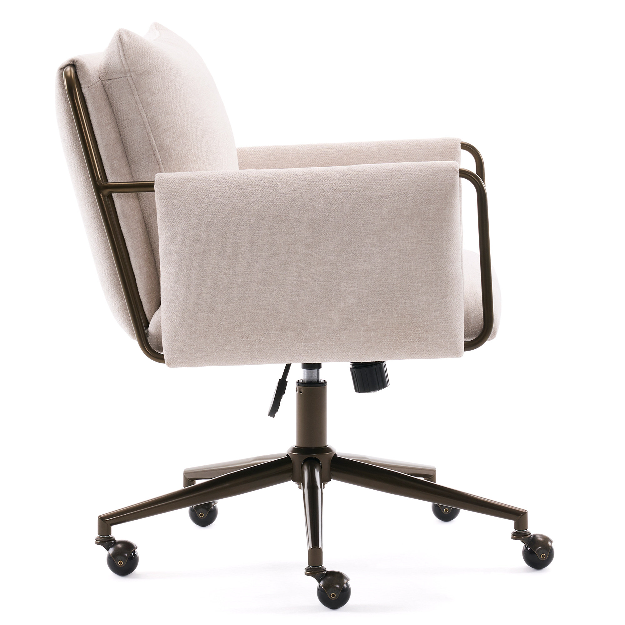 Arianna Upholstered Swivel Office Chair, Antique Brass, Beige