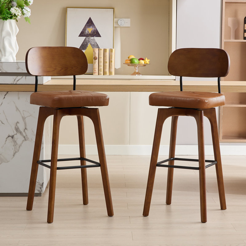 Tabouret de bar rotatif Ikhlas (ensemble de 2), 2, Tabouret de bar (siège d'une hauteur de 30 po), Siège brun / cadre brun