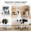 Fauteuil de bureau ergonomique en filet avec support lombaire pour le travail à domicile, blanc et noir, bureau à bascule relaxant, dossier haut, dossier lombaire réglable, filet de nylon, peu encombrant-580464790-580464788
