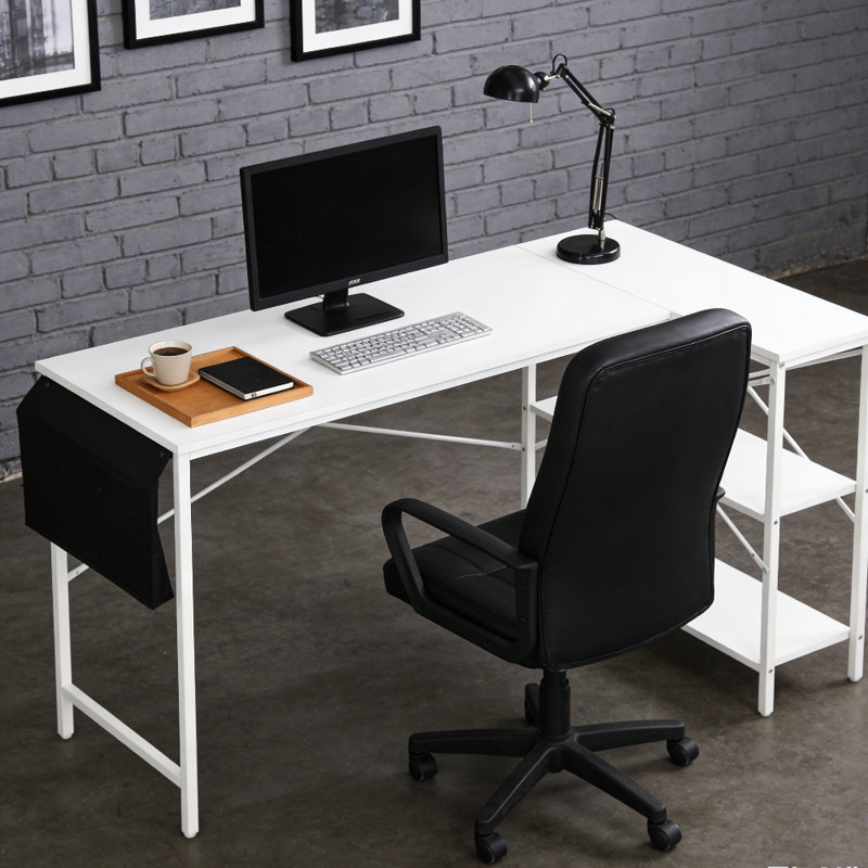 Rectangle Computer Desk with Hutch, White, White