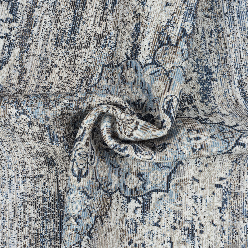 GLN Rugs Vintage Collection - Machine Washable Area Rug, Vintage Washable Rug, Non Slip Area Rug, Low Pile Living Room Rug, Bedroom Rug, Bathroom Rug - Easy Clean (Navy Blue and Gray Rug)