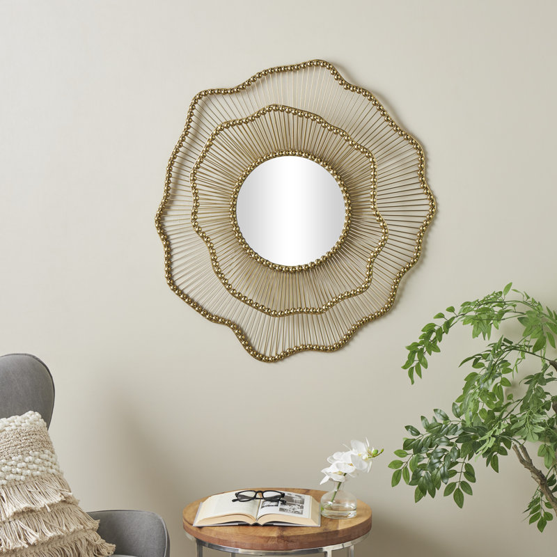 Whinney Metal Layered Frame Floral Gold Wall Mirror with Layered Floral Frame