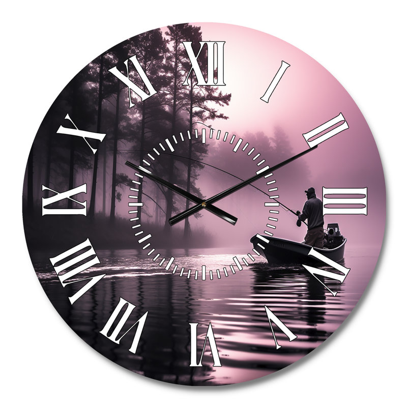 Pêche au lac I - Horloge murale blanche, Médium